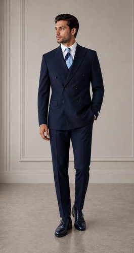 Navy double-breasted suit